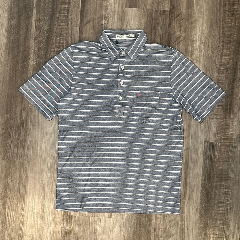 Criquet Navy and White Striped Organic Cotton Polo - Medium